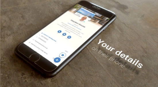 Virtual business card displayed on a mobile phone